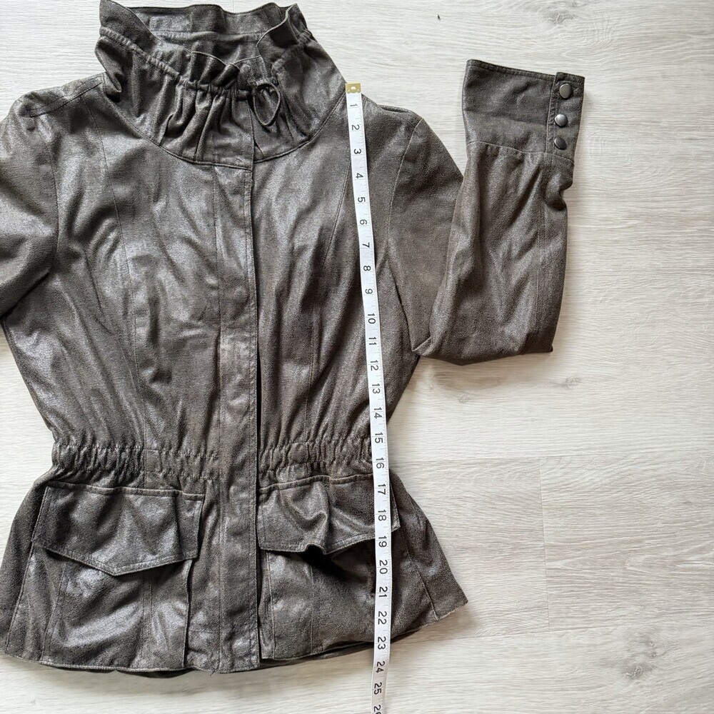 Della Spiga Italy Faux Leather Utility Jacket Brown Cinched Waist Women's Size 4 - Picture 8 of 13